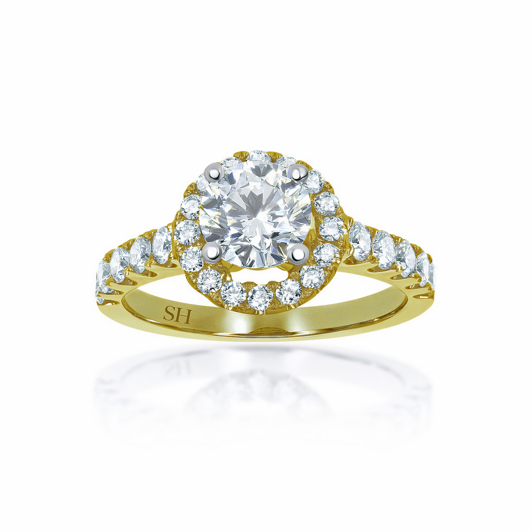 Halo Style Engagement Ring with Pavé Set Band - W0044 (Lab Grown)