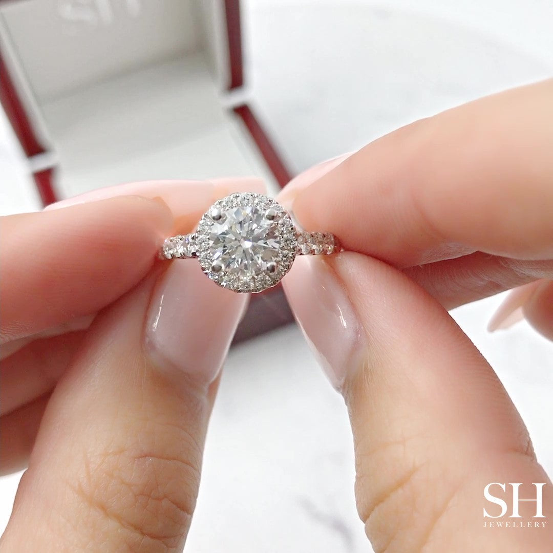 Halo Style Engagement Ring with Pavé Set Band - W0044 (Lab Grown)