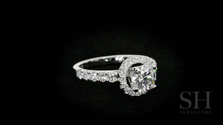 Halo Style Engagement Ring with Pavé Set Band - W0044 (Lab Grown)