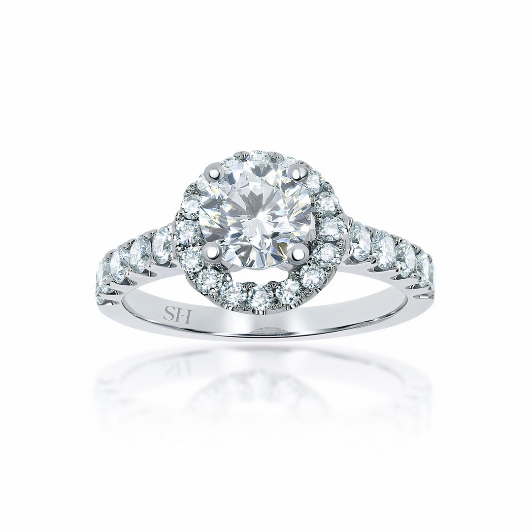 Halo Style Engagement Ring with Pavé Set Band - W0044 (Lab Grown)