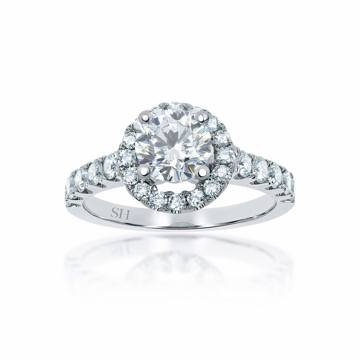 Halo Style Engagement Ring with Pavé Set Band - W0044 (Lab Grown)
