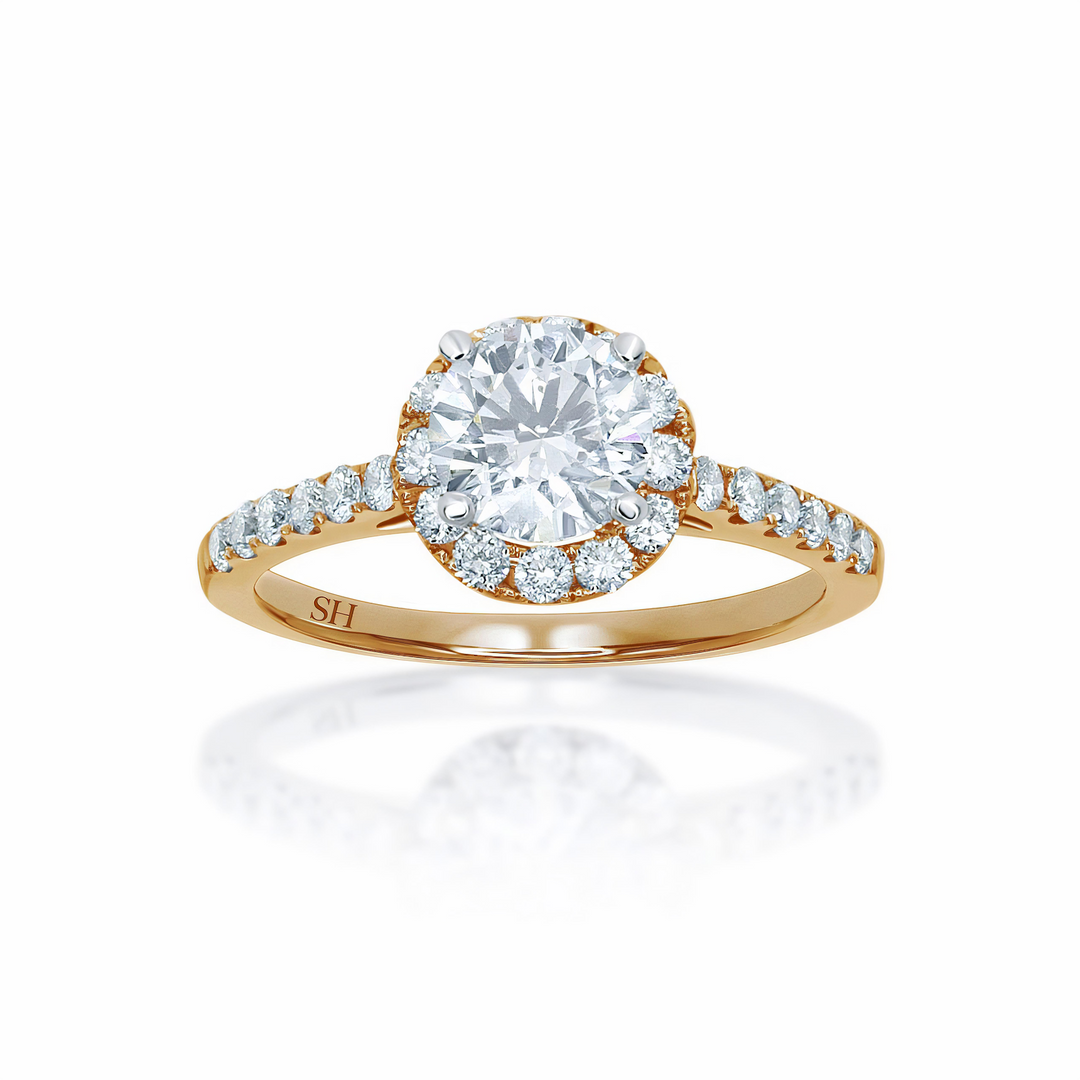 Halo Style Engagement Ring with Pavé-Set Band - W0045 (Lab Grown)
