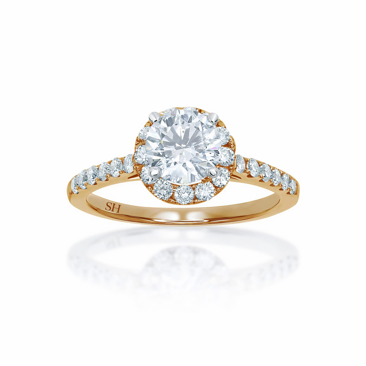 Halo Style Engagement Ring with Pavé-Set Band - W0045 (Lab Grown)
