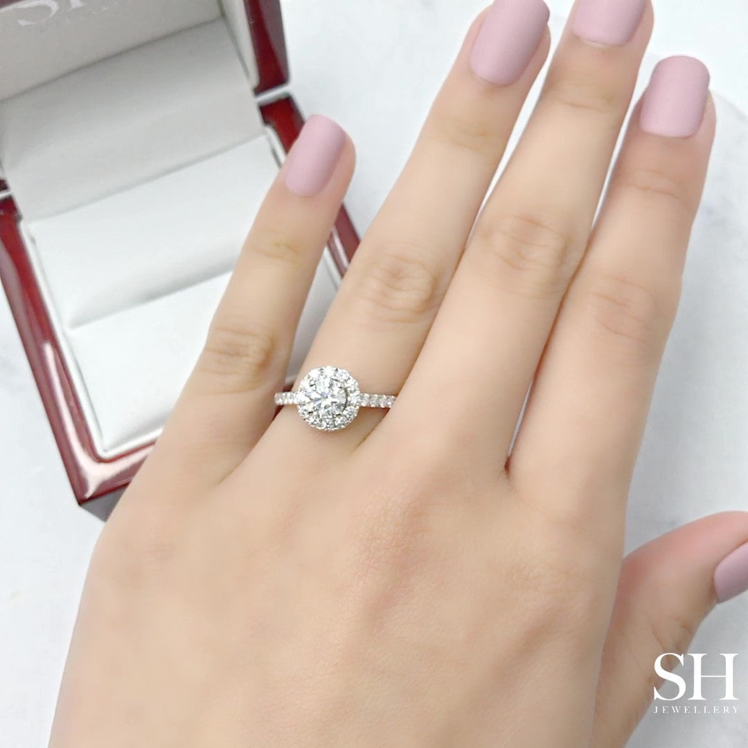 Halo Style Engagement Ring with Pavé-Set Band - W0045 (Lab Grown)