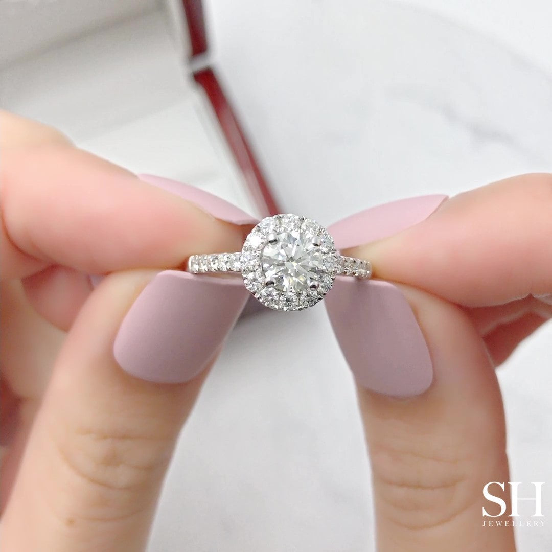 Halo Style Engagement Ring with Pavé-Set Band - W0045 (Lab Grown)