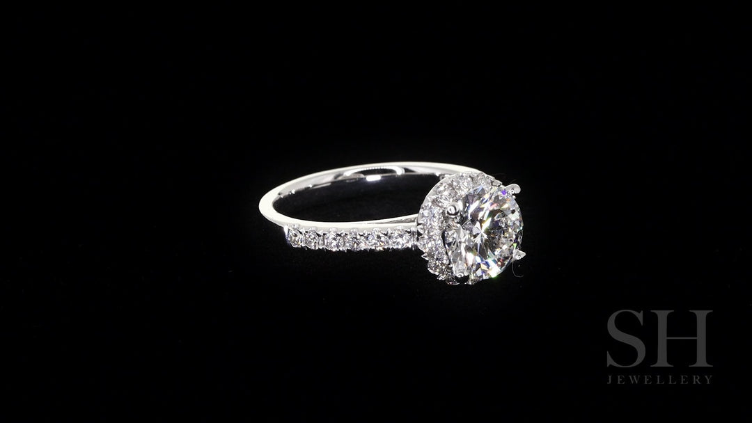 Halo Style Engagement Ring with Pavé-Set Band - W0045 (Lab Grown)