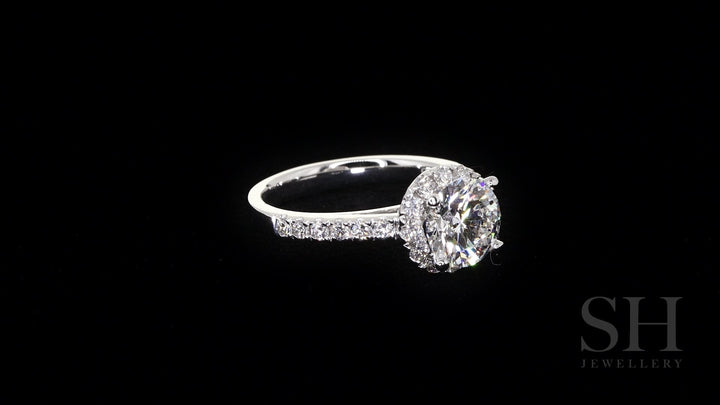 Halo Style Engagement Ring with Pavé-Set Band - W0045 (Lab Grown)