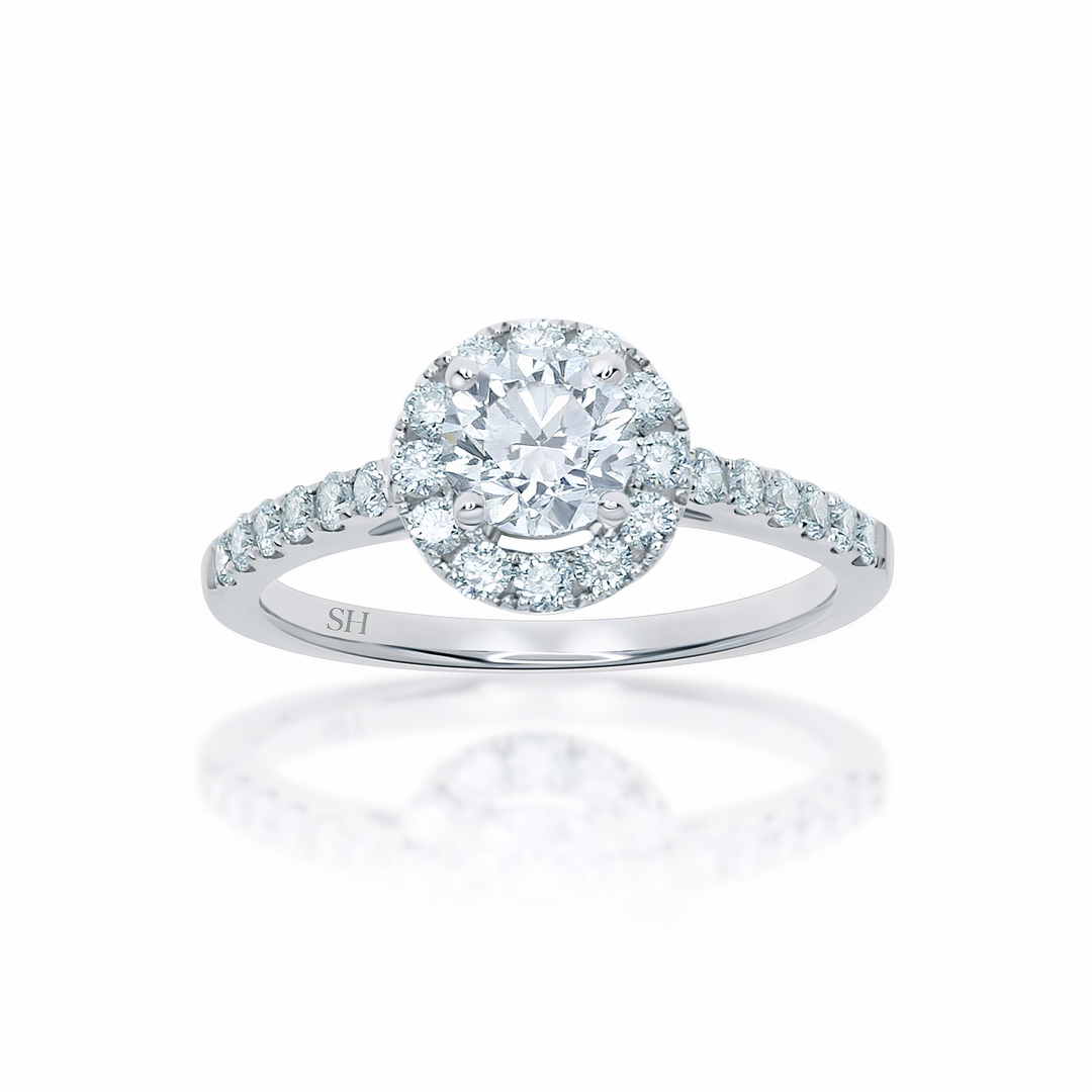 Halo Style Engagement Ring with Pavé-Set Band - W0045 (Lab Grown)