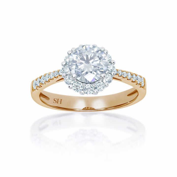 Floral halo style engagement ring with tapered band - W0046 (Lab Grown)