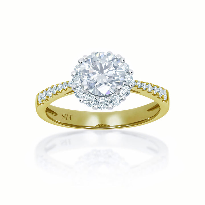 Floral halo style engagement ring with tapered band - W0046 (Lab Grown)