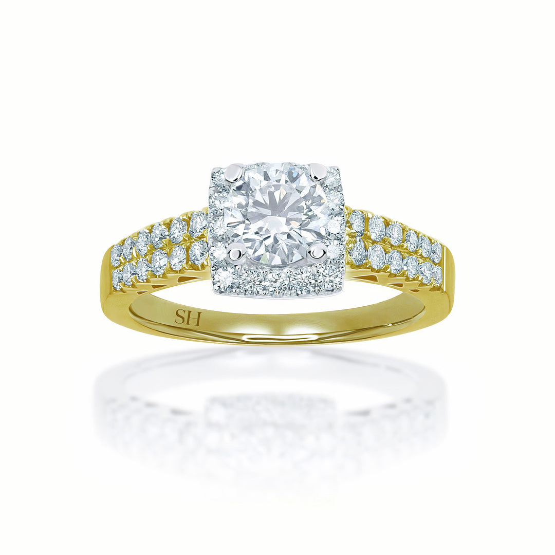 Square halo with double-row pavé set band - W0047 (Lab Grown)
