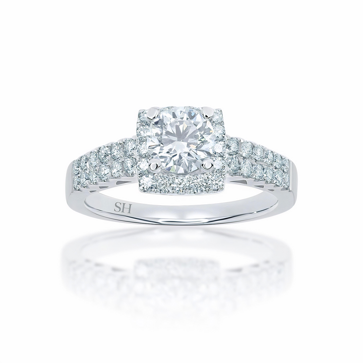 Square halo with double-row pavé set band - W0047 (Lab Grown)