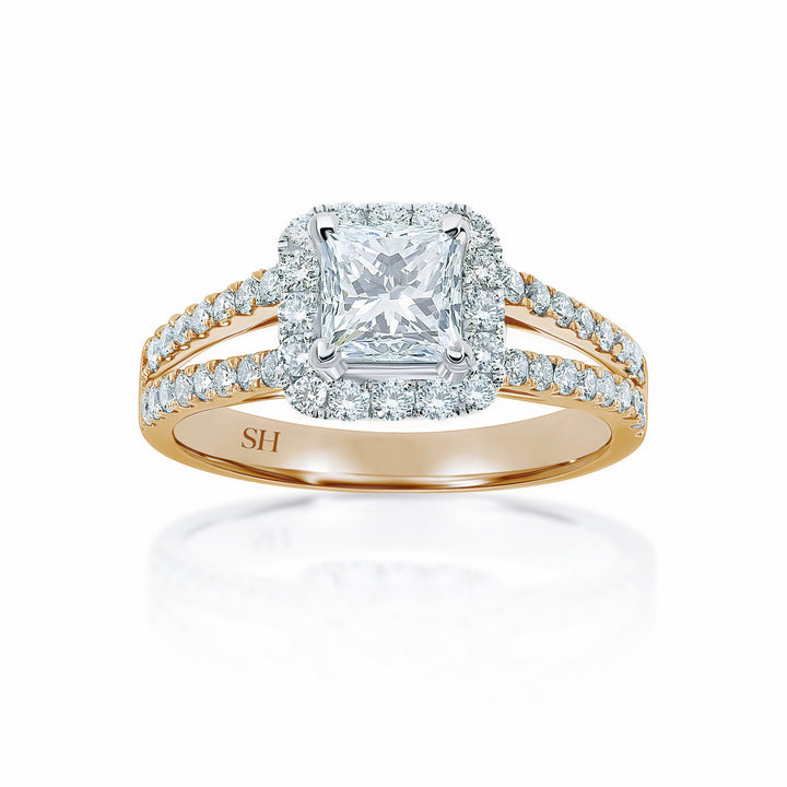 Princess Cut halo and twin pavé set diamond band - W0048 (Lab Grown)