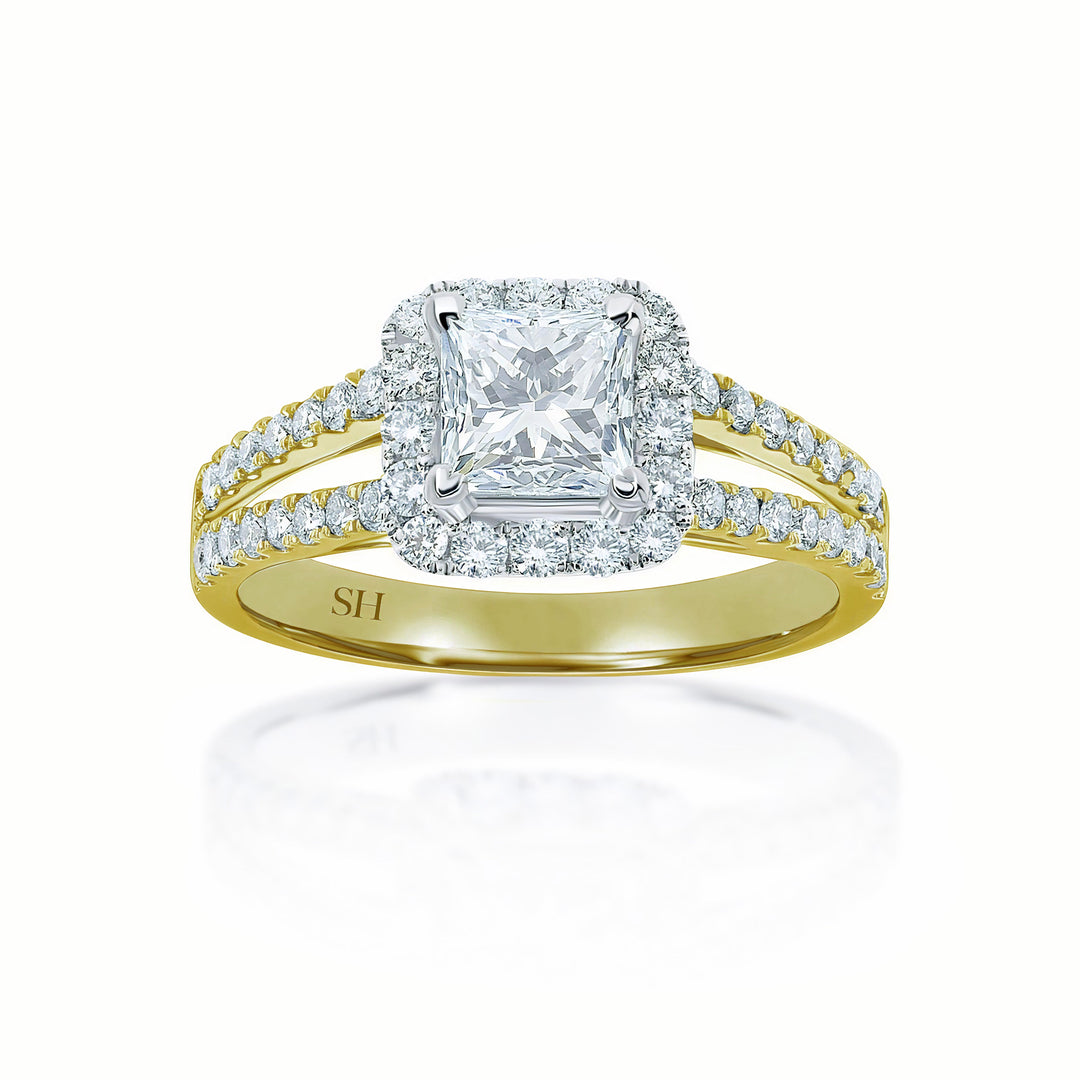 Princess Cut halo and twin pavé set diamond band - W0048 (Lab Grown)