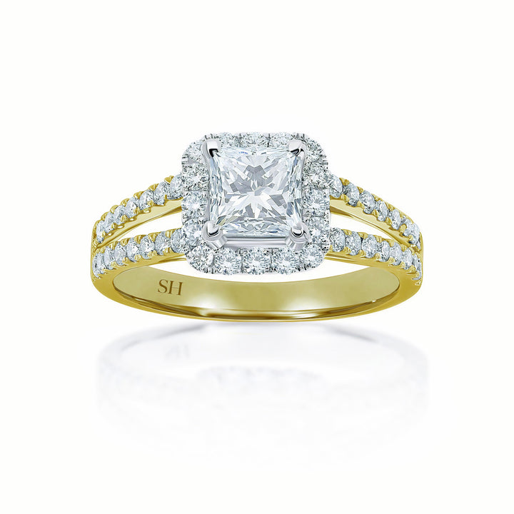 Princess Cut halo and twin pavé set diamond band - W0048 (Lab Grown)