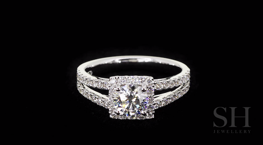 Princess Cut halo and twin pavé set diamond band - W0048 (Lab Grown)