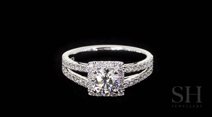 Princess Cut halo and twin pavé set diamond band - W0048 (Lab Grown)