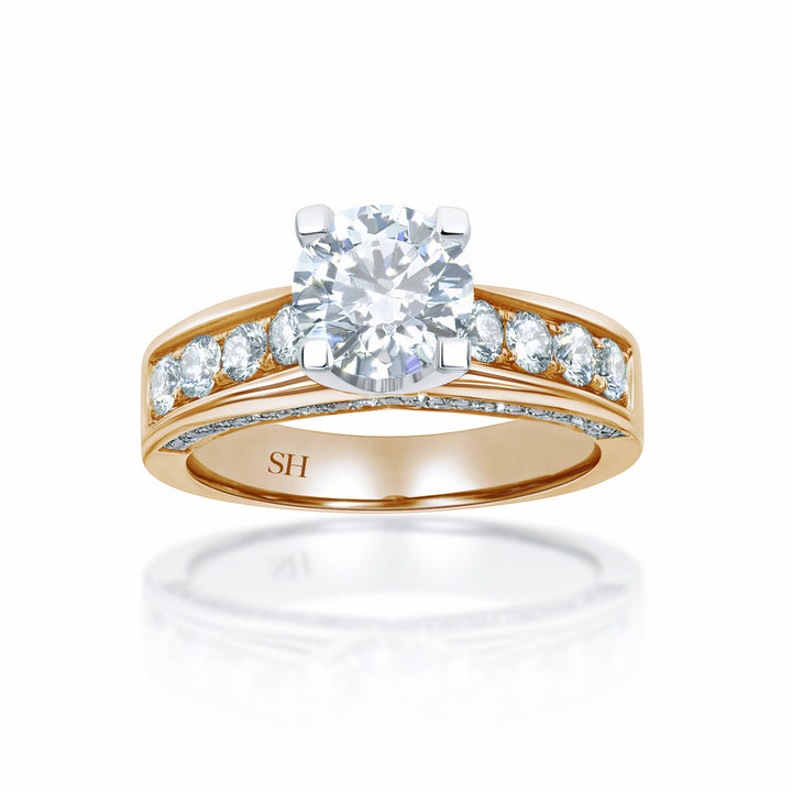 Modern 4-Claw engagement ring with grain set diamond band - W0051 (Lab Grown)
