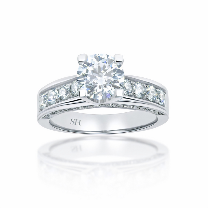 Modern 4-Claw engagement ring with grain set diamond band - W0051 (Lab Grown)
