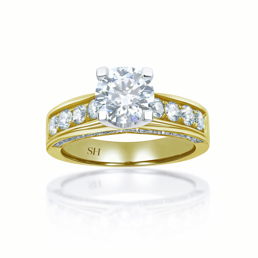 Modern 4-Claw engagement ring with grain set diamond band - W0051 (Lab Grown)