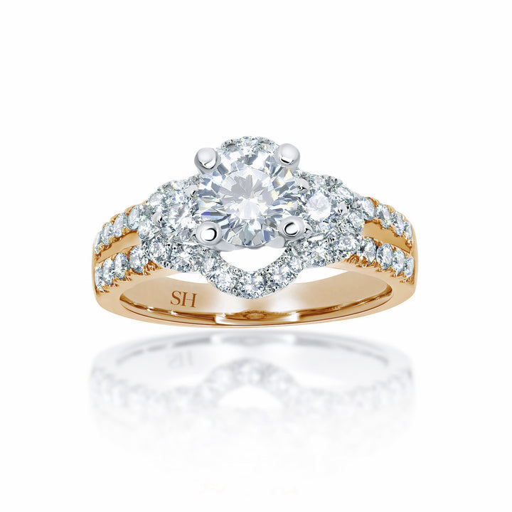 Modern 4-Claw engagement ring with semi halo twin Pavé set band - W0052 (Lab Grown)