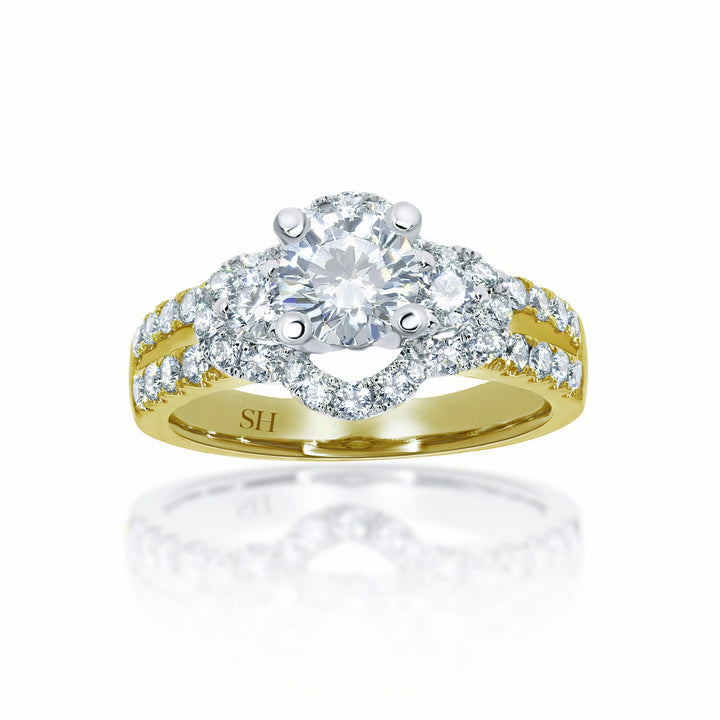 Modern 4-Claw engagement ring with semi halo twin Pavé set band - W0052 (Lab Grown)