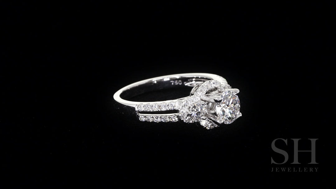 Modern 4-Claw engagement ring with semi halo twin Pavé set band - W0052 (Lab Grown)