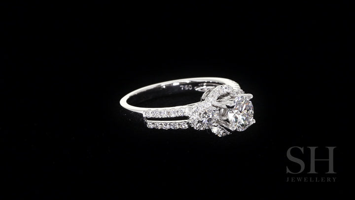 Modern 4-Claw engagement ring with semi halo twin Pavé set band - W0052 (Lab Grown)