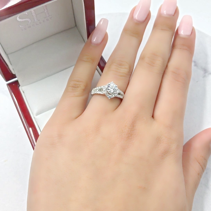 Unique Offset Halo with Twin Pavé Set Diamond Band - W0053 (Lab Grown)
