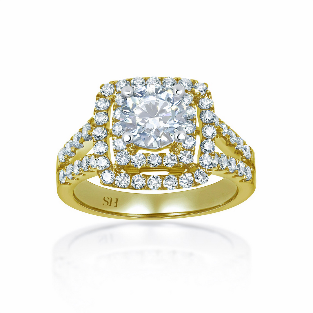 Double Halo with Twin Pavé-Set Diamond Band - W0054 (Lab Grown)