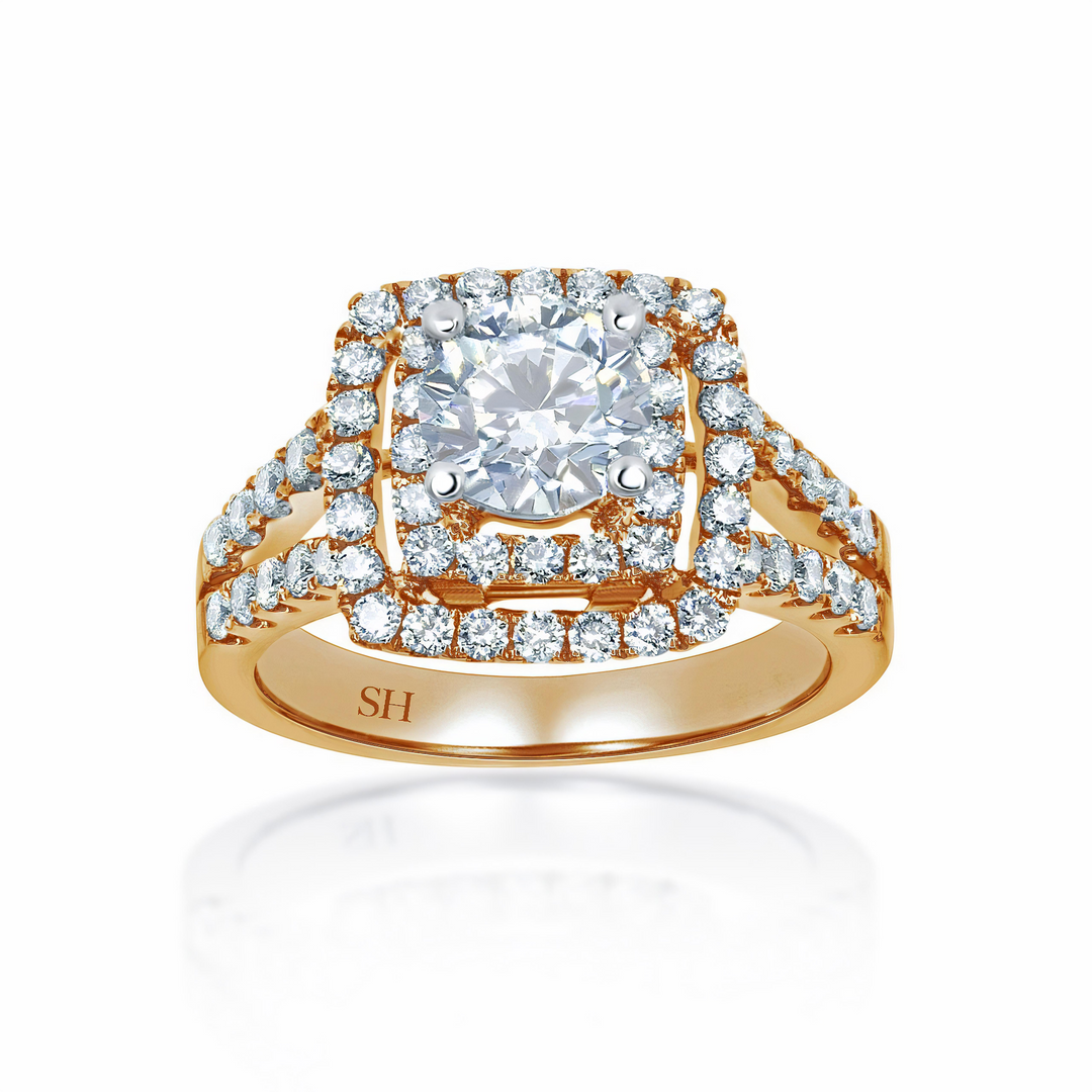 Double Halo with Twin Pavé-Set Diamond Band - W0054 (Lab Grown)