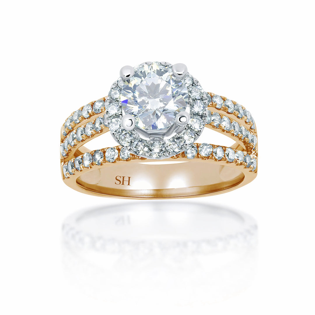 Modern halo with pavé set diamond tri-band - W0055 (Lab Grown)