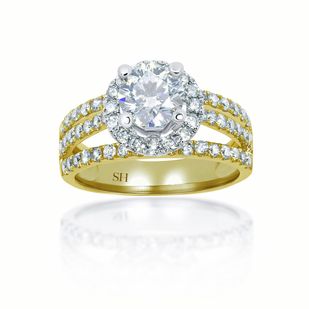 Modern halo with pavé set diamond tri-band - W0055 (Lab Grown)