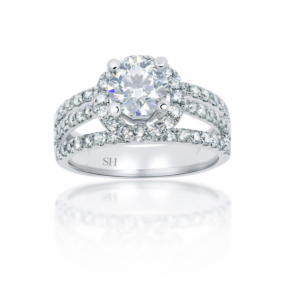 Modern halo with pavé set diamond tri-band - W0055 (Lab Grown)