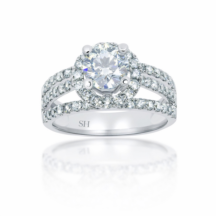 Modern halo with pavé set diamond tri-band - W0055 (Lab Grown)