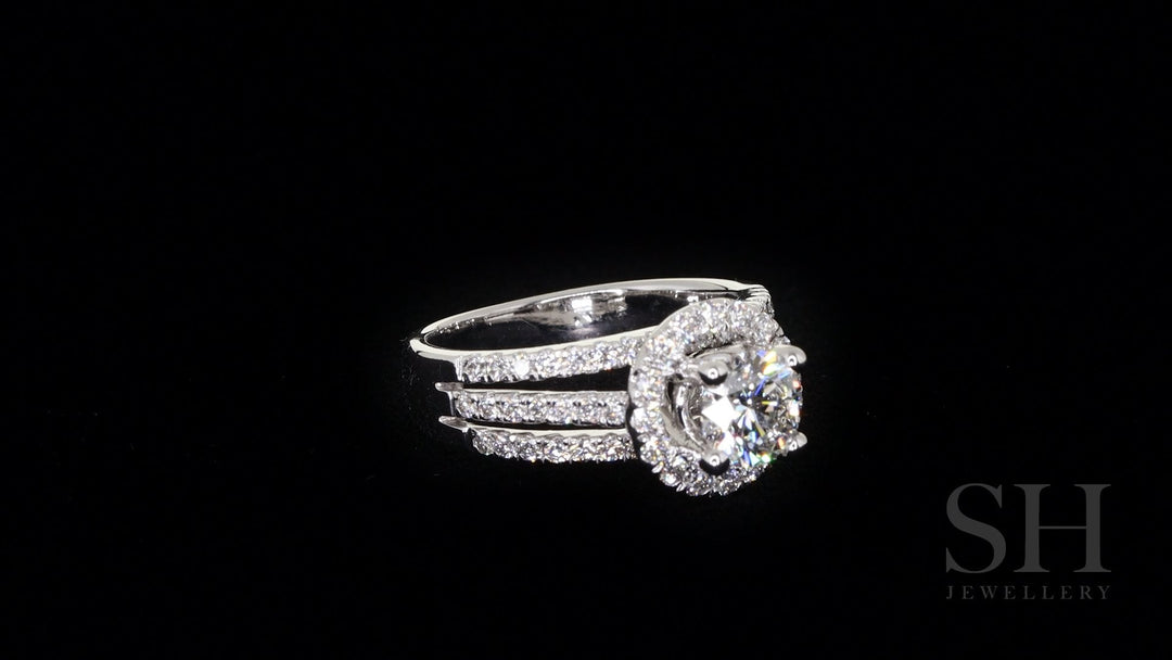 Modern halo with pavé set diamond tri-band - W0055 (Lab Grown)