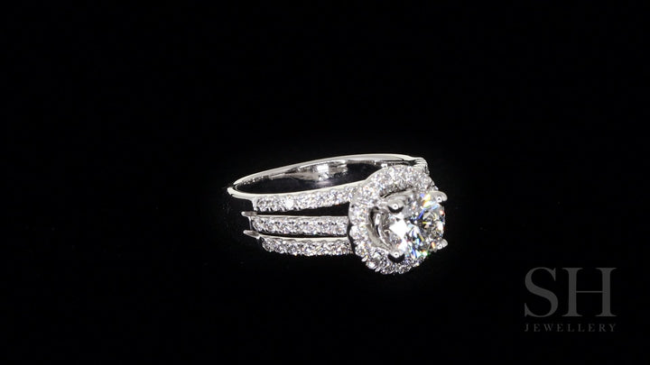 Modern halo with pavé set diamond tri-band - W0055 (Lab Grown)