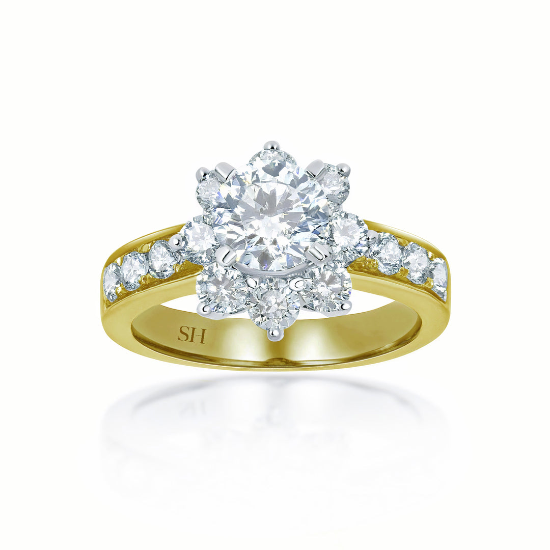 Unique floral halo with grain set diamond band - W0056 (Lab Grown)