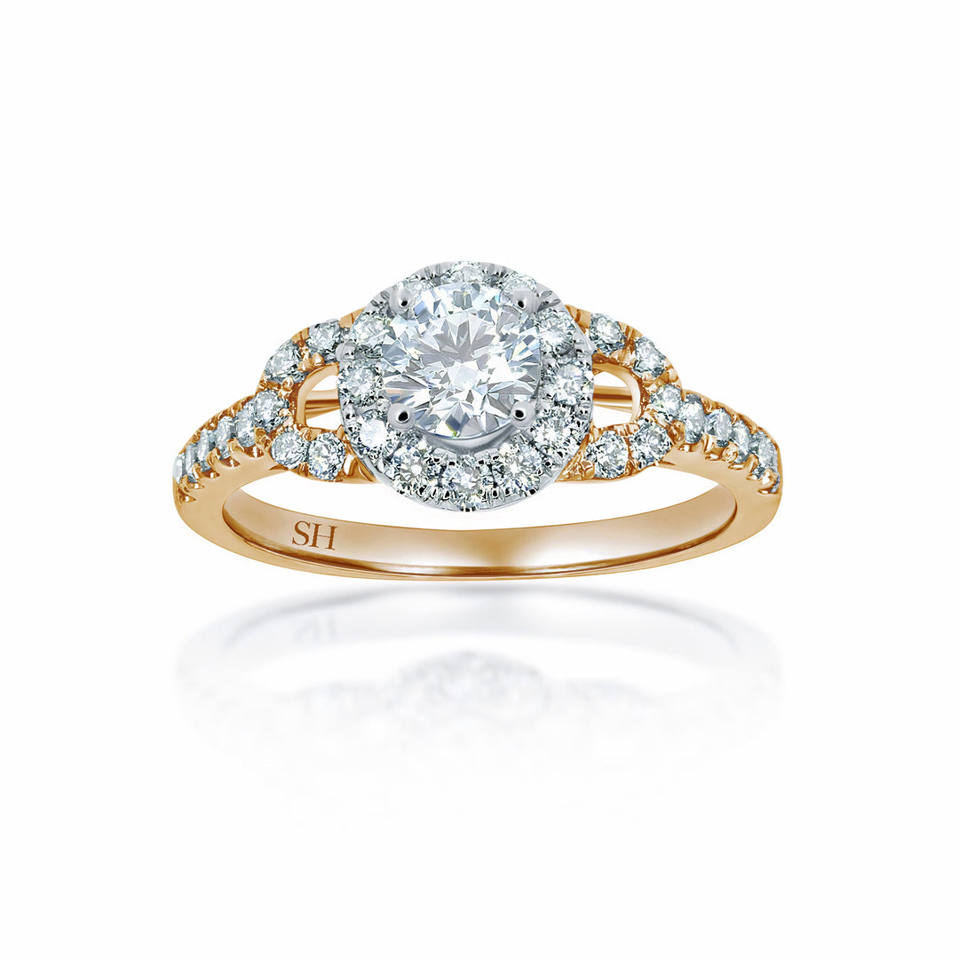 Halo style diamond plaque engagement ring with pavé set band - W0057 (Lab Grown)