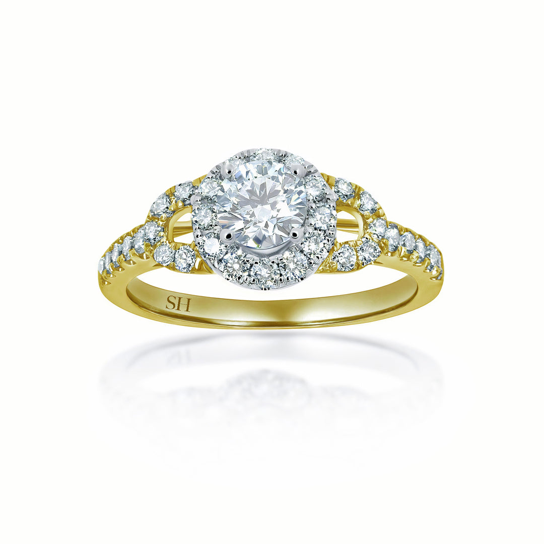 Halo style diamond plaque engagement ring with pavé set band - W0057 (Lab Grown)