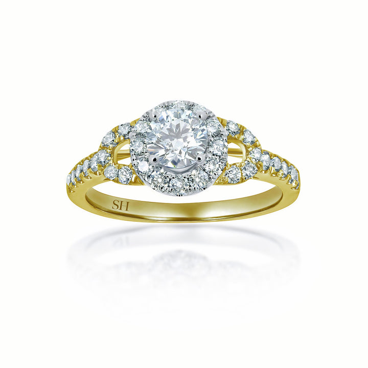 Halo style diamond plaque engagement ring with pavé set band - W0057 (Lab Grown)
