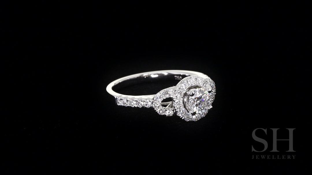 Halo style diamond plaque engagement ring with pavé set band - W0057 (Lab Grown)
