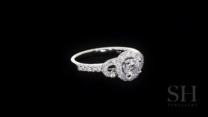 Halo style diamond plaque engagement ring with pavé set band - W0057 (Lab Grown)