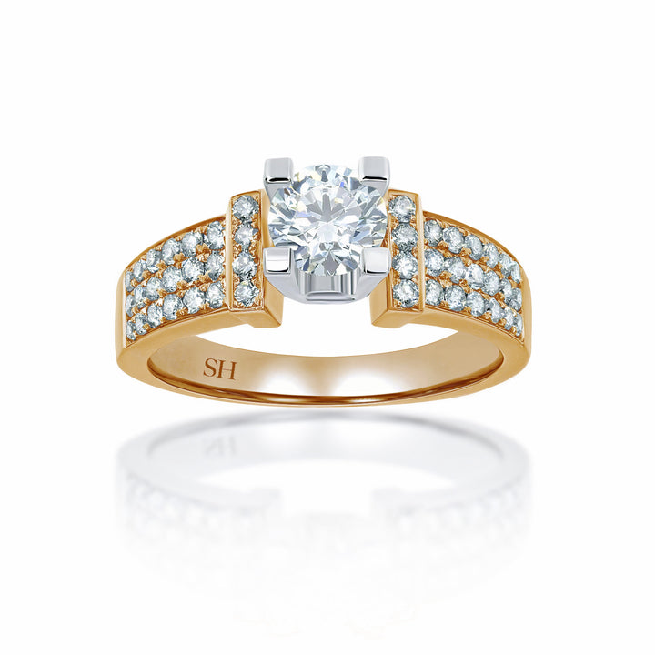 Modern 4-Claw engagement ring with tapered three row pavé set diamond band - W0058 (Lab Grown)