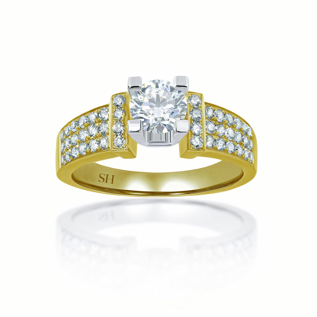 Modern 4-Claw engagement ring with tapered three row pavé set diamond band - W0058 (Lab Grown)