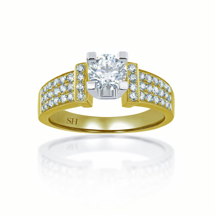 Modern 4-Claw engagement ring with tapered three row pavé set diamond band - W0058 (Lab Grown)