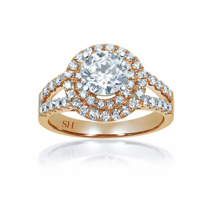 Double Halo Style Diamond Engagement Ring with Twin Pavé-Set Band - W0060 (Lab Grown)