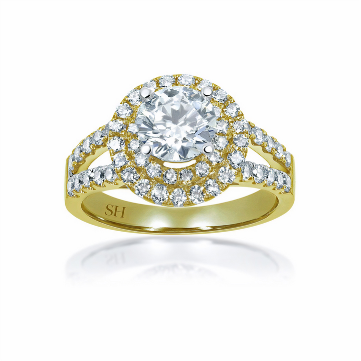 Double Halo Style Diamond Engagement Ring with Twin Pavé-Set Band - W0060 (Lab Grown)