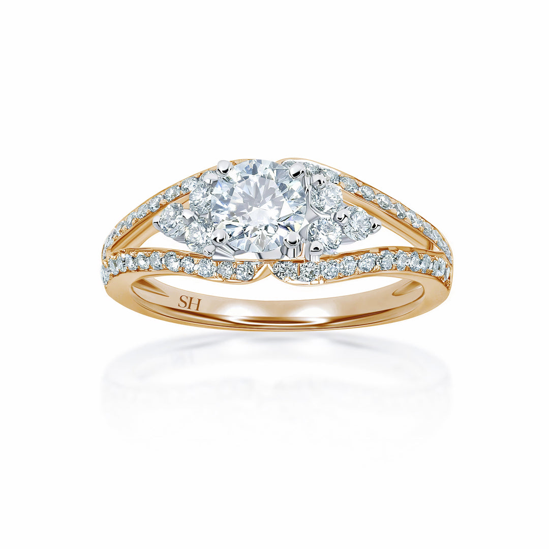 Unique diamond plaque engagement ring with twin pavé set diamond band - W0061 (Lab Grown)