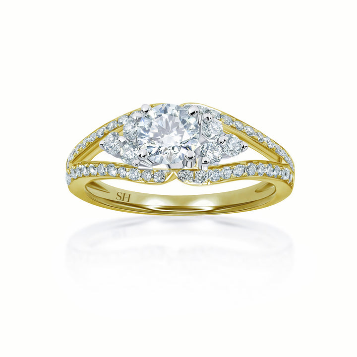 Unique diamond plaque engagement ring with twin pavé set diamond band - W0061 (Lab Grown)